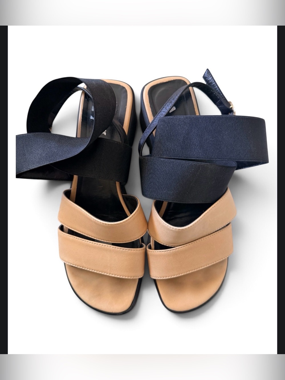 ASKA Tan and Black Strappy Platform Sandals